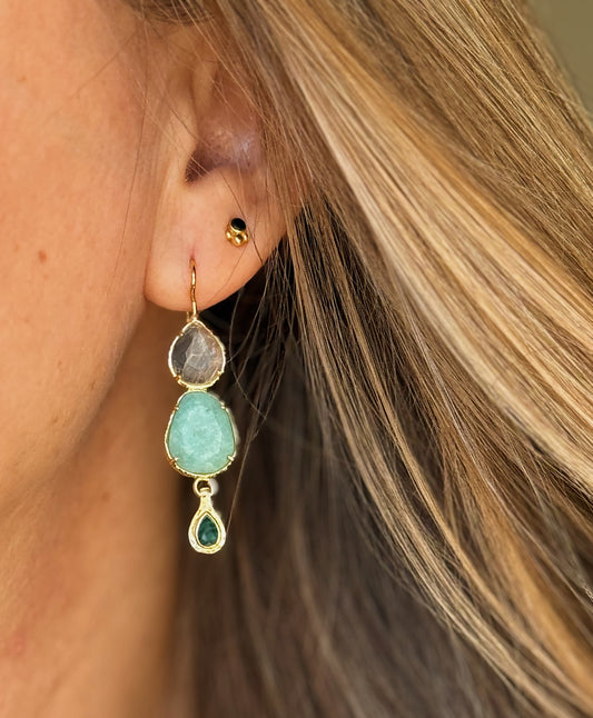 Amazonito ir kalnų krištolo auskarai