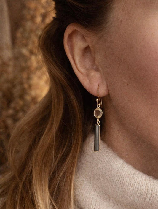 Auskarai su citrino ir žaliojo turmalino kristalais