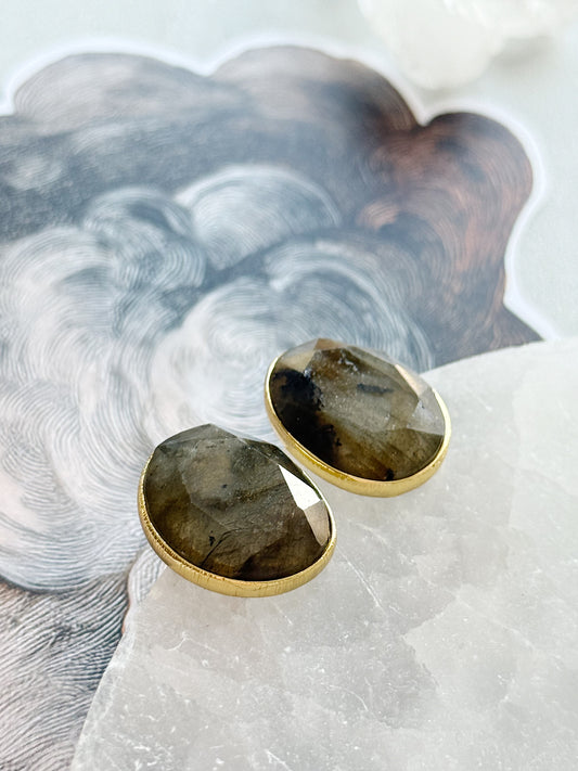 Auskarai su labradoritu