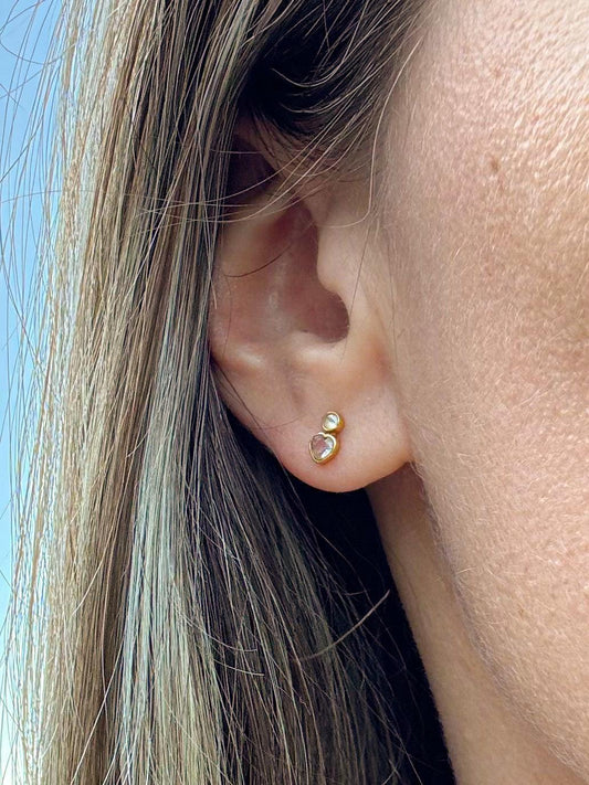 Auskarai su rožiniu kvarcu ir prenitu