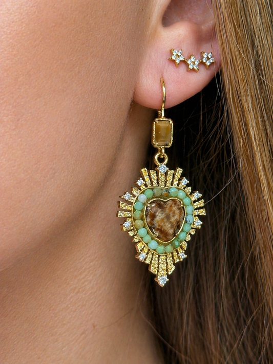 Amazonito auskarai "Širdies spindesys"