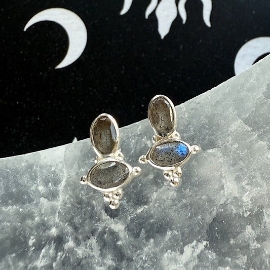 Mini sidabriniai auskarai su labradoritu