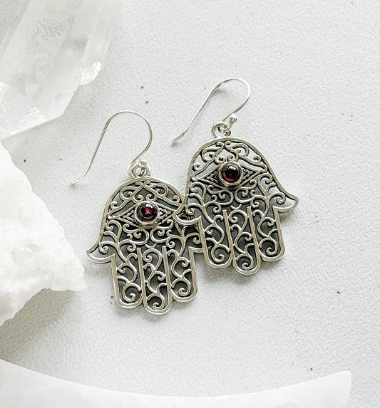 Sidabriniai auskarai "Hamsa ranka"