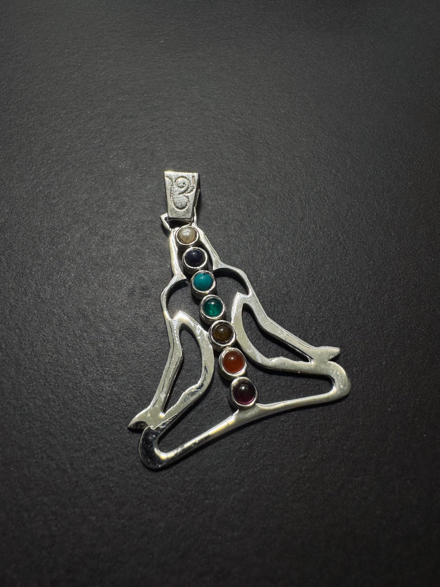 Sidabrinis čakrų pakabukas su įvairiais kristalais