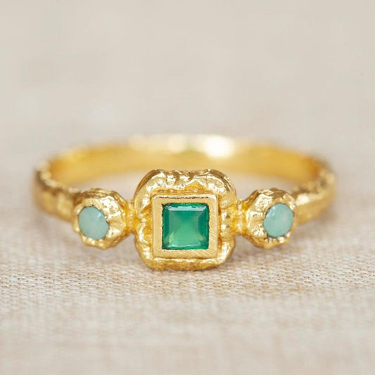 Žiedas su amazonitu ir agatu “Augimas”