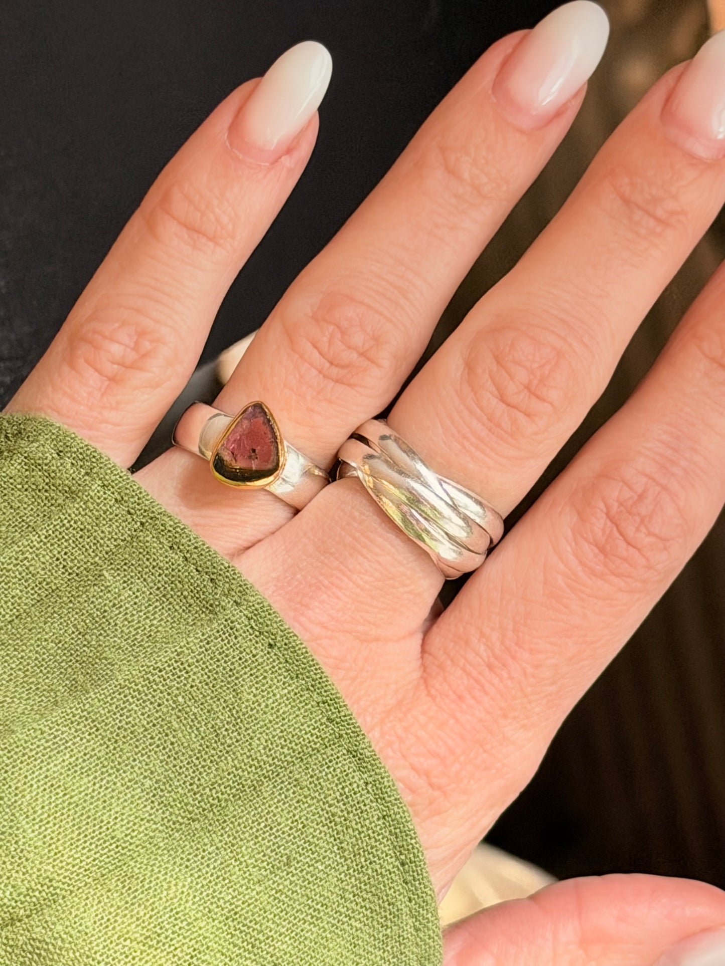 Sidabrinis žiedas su arbūziniu turmalinu / 17 dydis