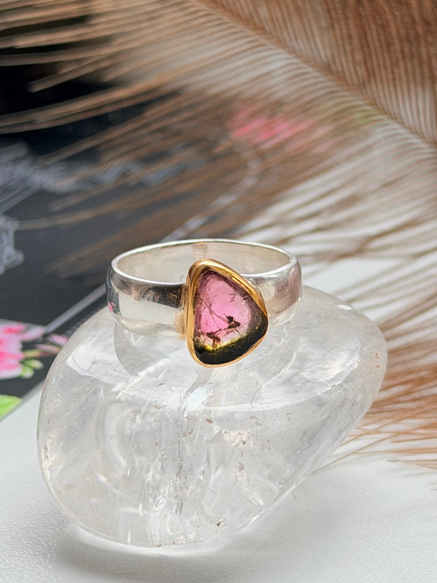 Sidabrinis žiedas su arbūziniu turmalinu / 17 dydis