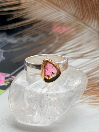 Sidabrinis žiedas su arbūziniu turmalinu / 17 dydis