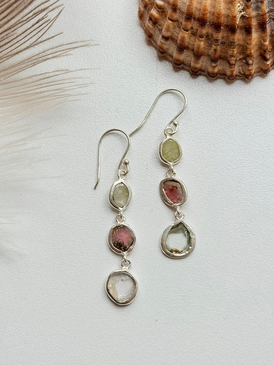 Sidabriniai auskarai su arbūziniu turmalinu