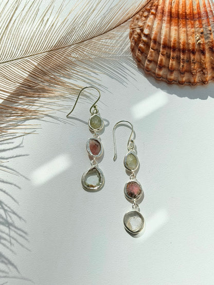 Sidabriniai auskarai su arbūziniu turmalinu