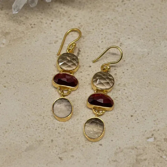 Auskarai su granatais ir dūminiu kvarcu "Šilko horizontai"