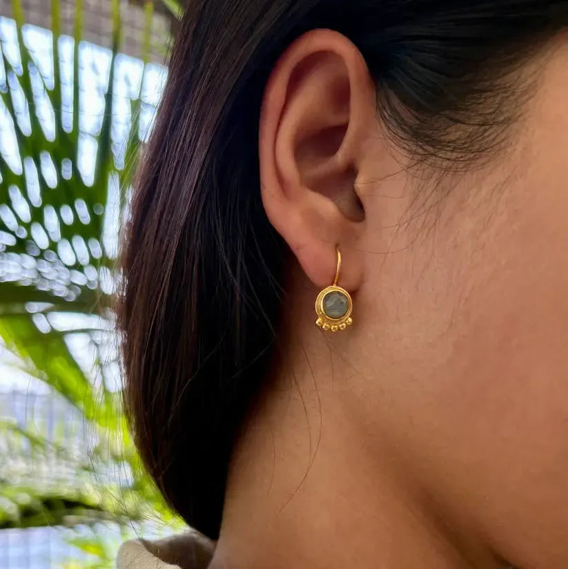 Auskarai su labradorito kristalais