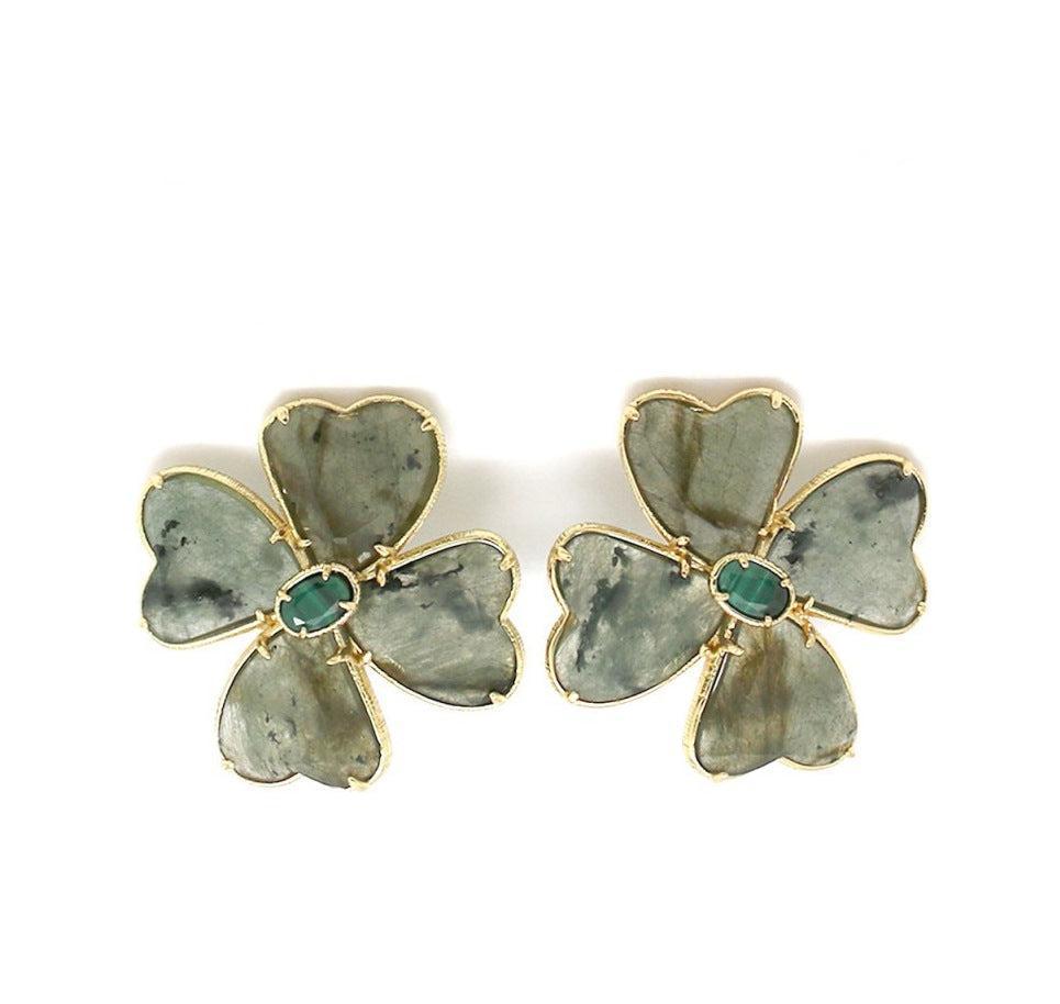 Auskarai su labradoritu "Sėkmės ženklas"