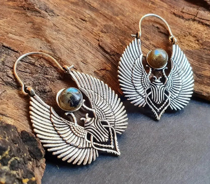 Auskarai su labradoritu "Sparnų sargas"