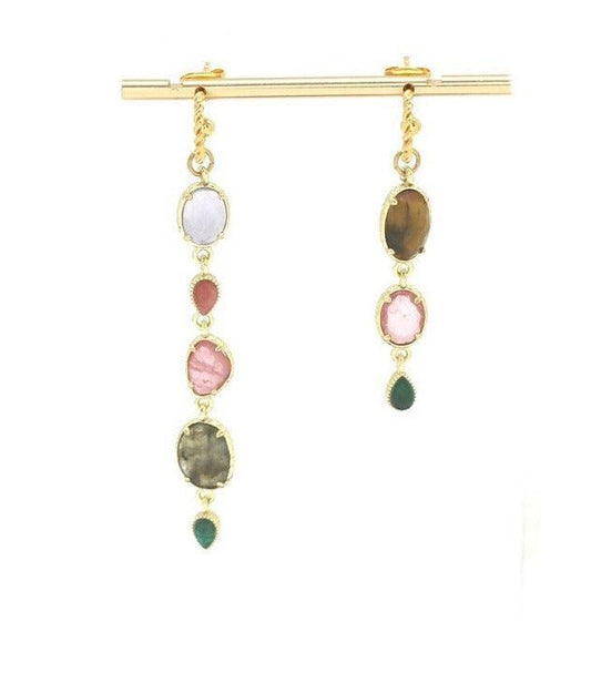 Auskarai su labradoritu ir rožiniu kvarcu