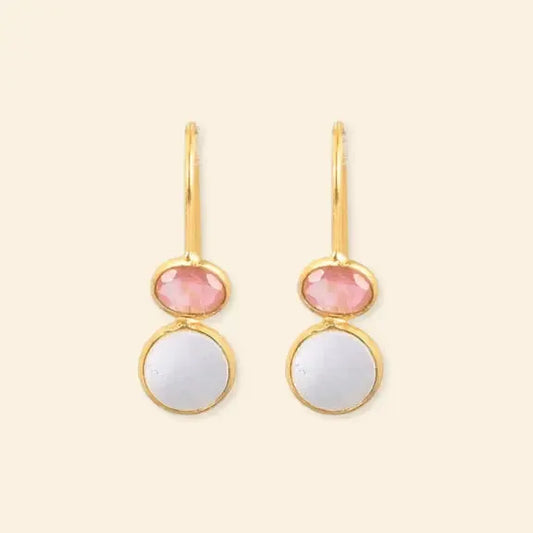 Auskarai su perlais ir rožiniu kvarcu "Žaidimas"