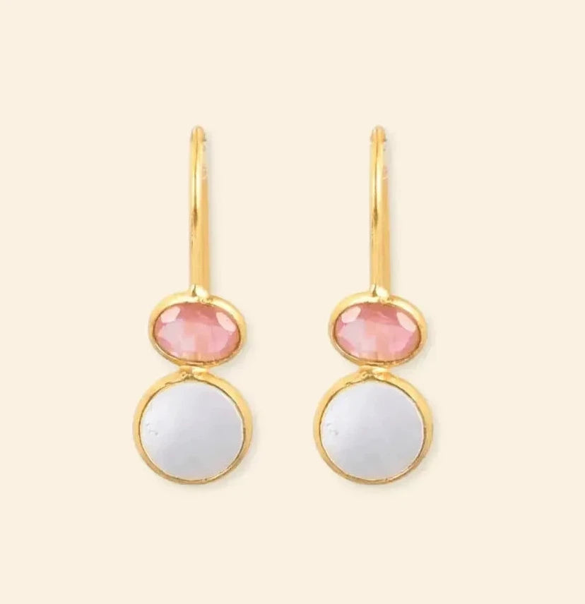 Auskarai su perlais ir rožiniu kvarcu "Žaidimas"