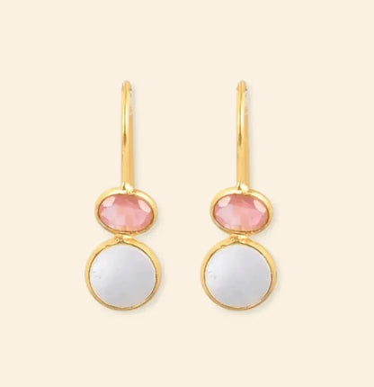 Auskarai su perlais ir rožiniu kvarcu "Žaidimas"