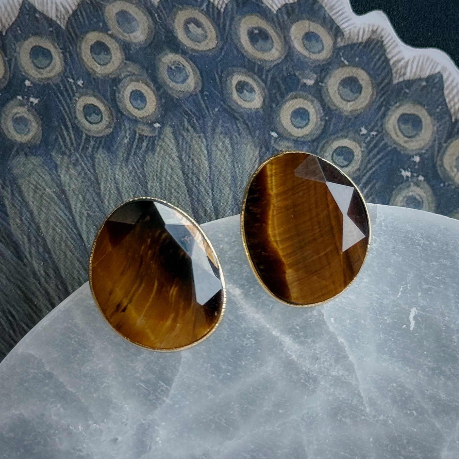 Auskarai su tigro akies kristalais