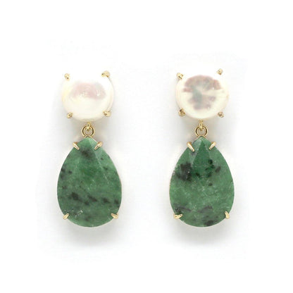 Auskarai su zoisito rubinu ir perlu