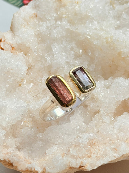 Sidabrinis žiedas su arbūziniu turmalinu / 22 dydis