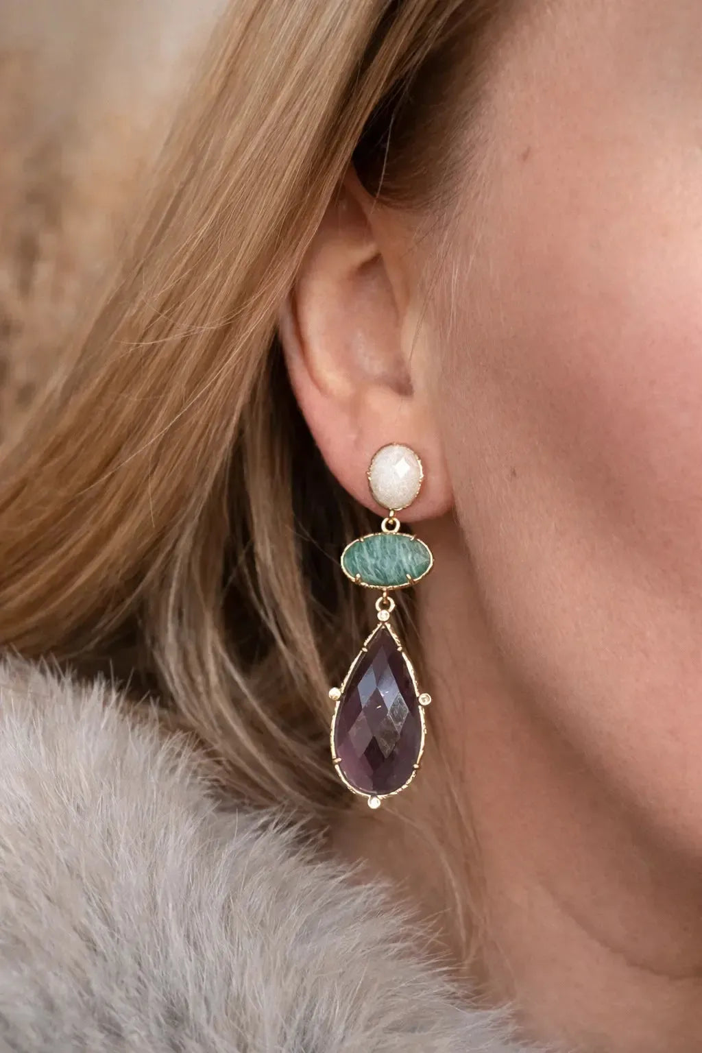 Fluorito ir Amazonito auskarai