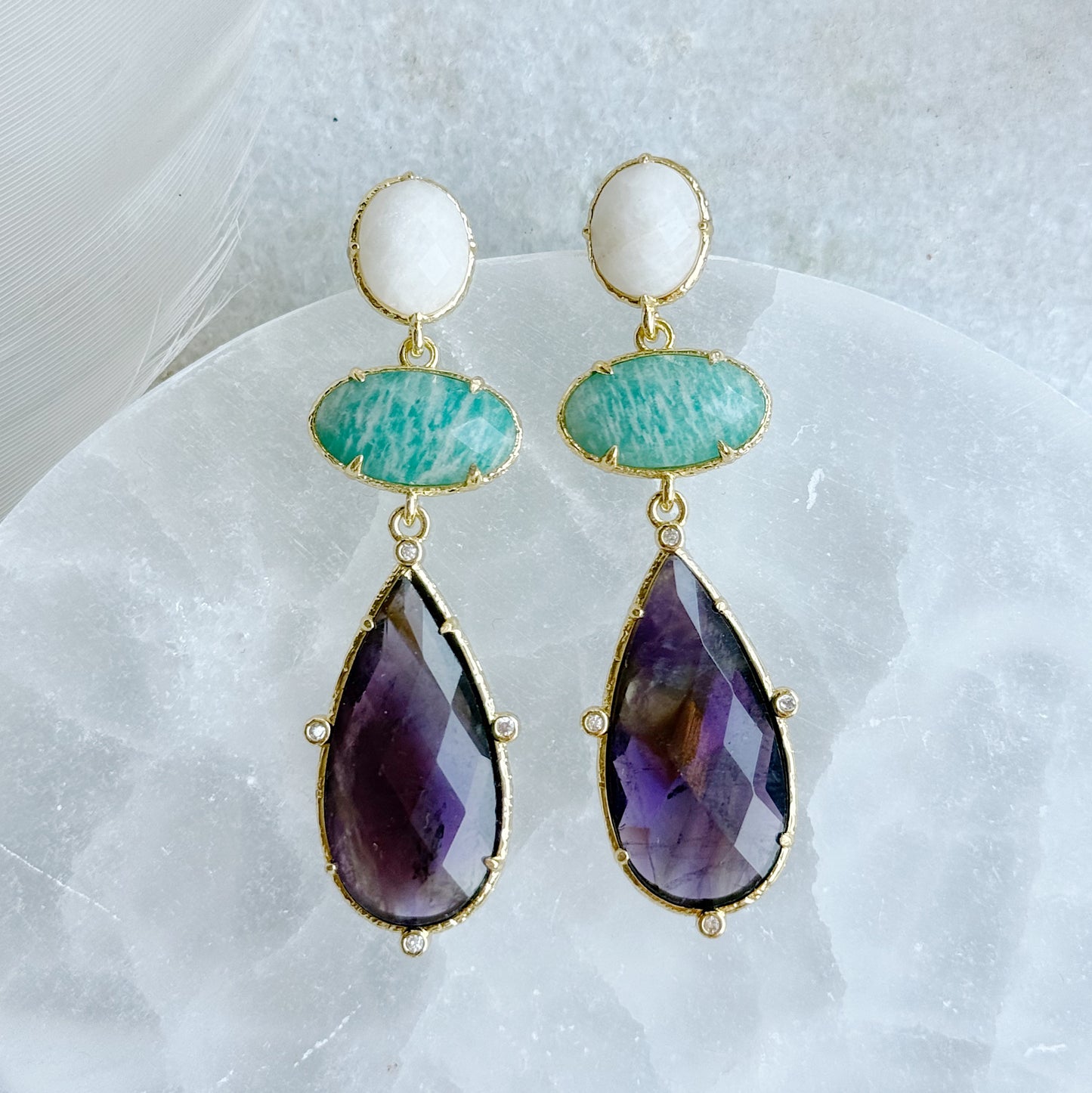 Fluorito ir Amazonito auskarai