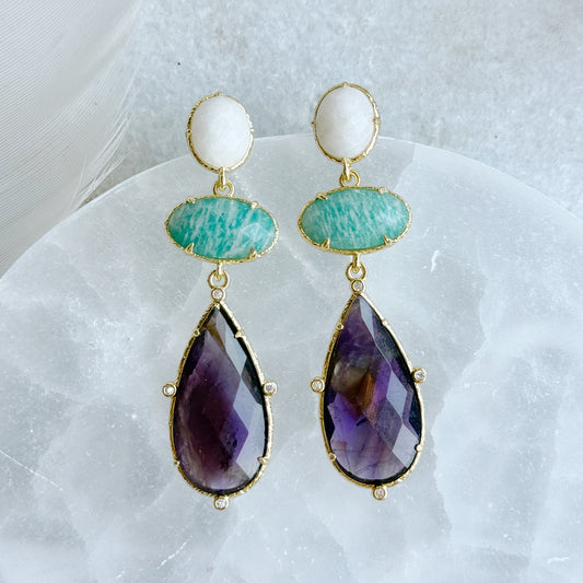 Fluorito ir Amazonito auskarai