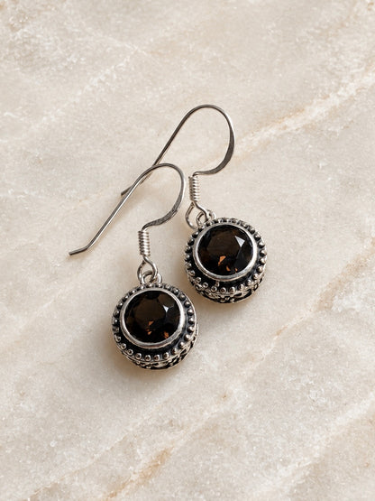 Sidabriniai auskarai su dūminiu kvarcu