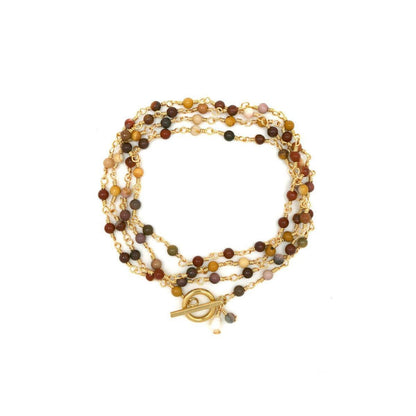 Ilgas kaklo papuošalas su mokaito jaspio kristalais