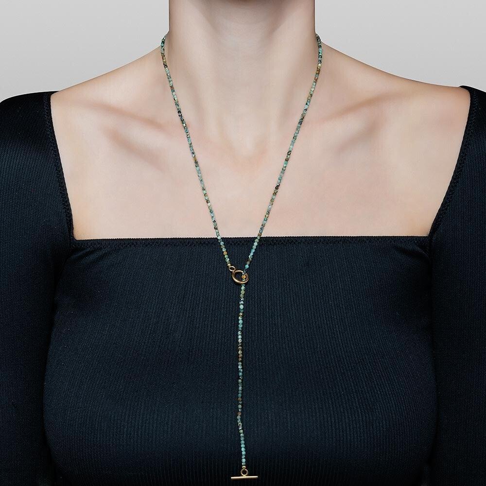 Ilgas kaklo papuošalas su mokaito jaspio kristalais