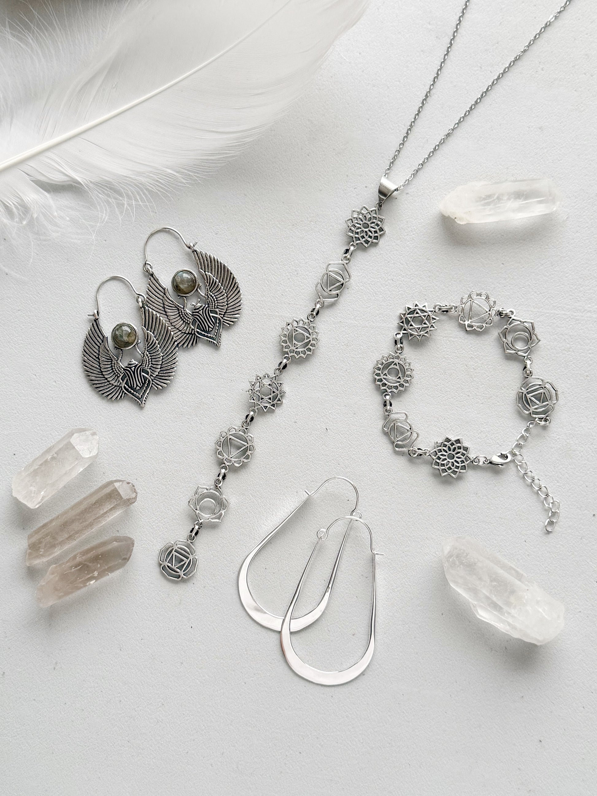 Auskarai su labradoritu "Sparnų sargas"