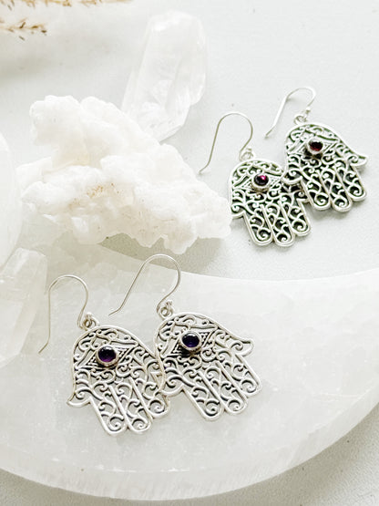 Sidabriniai auskarai "Hamsa ranka"