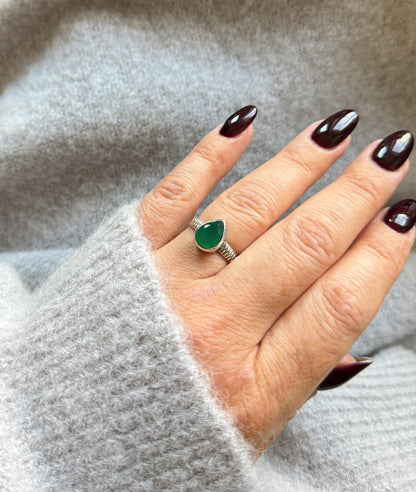 Sidabrinis Žiedas su žaliuoju oniksu