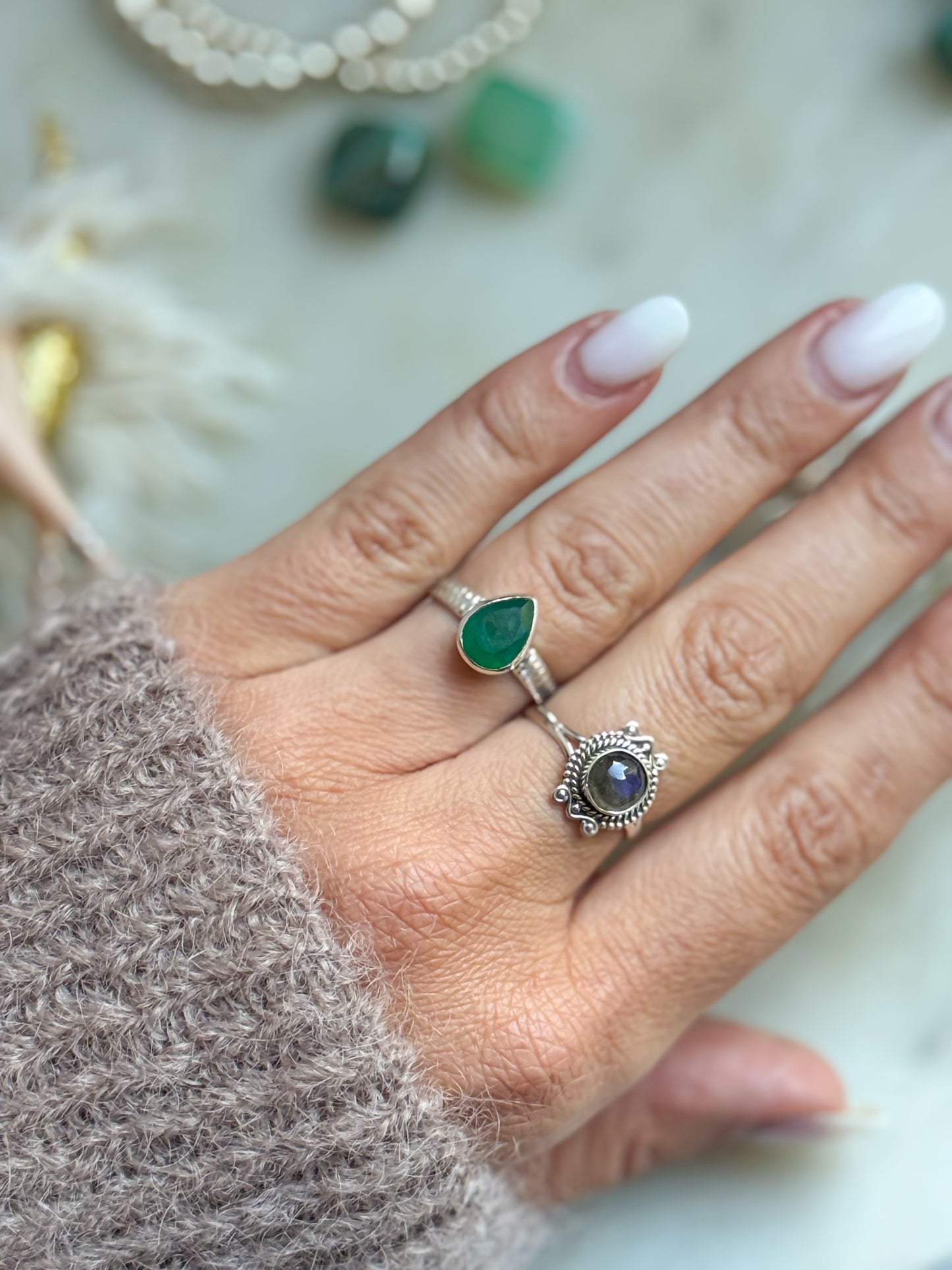 Sidabrinis Žiedas su žaliuoju oniksu