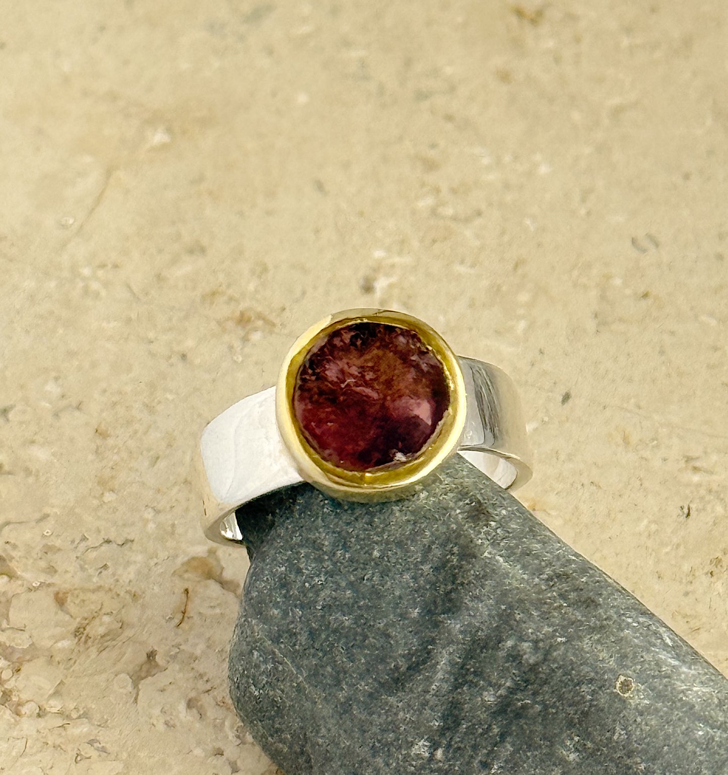 Sidabrinis žiedas su arbūziniu turmalinu / 12 dydis