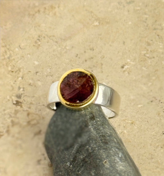 Sidabrinis žiedas su arbūziniu turmalinu / 12 dydis