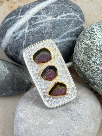 Sidabrinis žiedas su arbūziniu turmalinu / 16 dydis