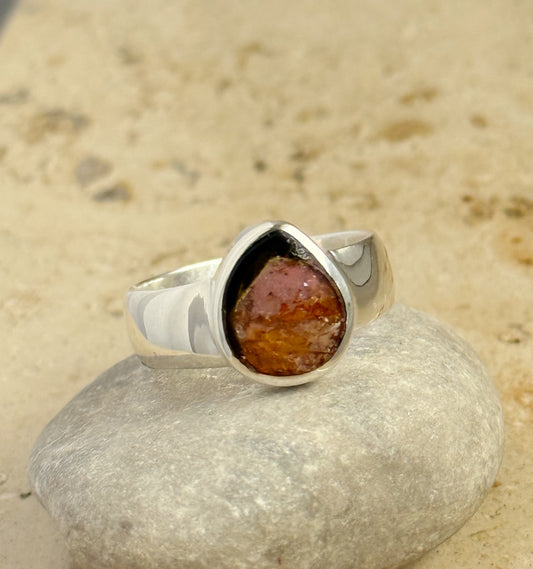 Sidabrinis žiedas su arbūziniu turmalinu / 18 dydis