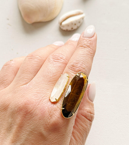 Tigro akies ir kalnų krištolo žiedas (18-20 dydis)