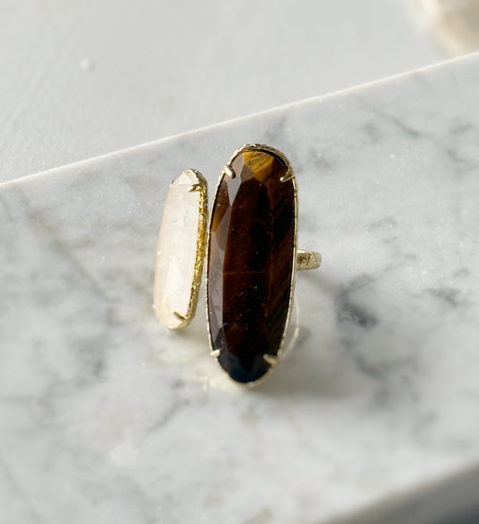 Tigro akies ir kalnų krištolo žiedas (18-20 dydis)