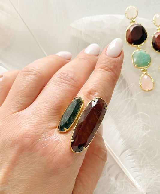 Tigro akies ir labradorito žiedas (18-20 dydis)