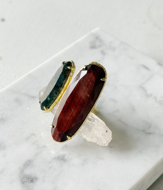 Tigro akies ir labradorito žiedas (18-20 dydis)