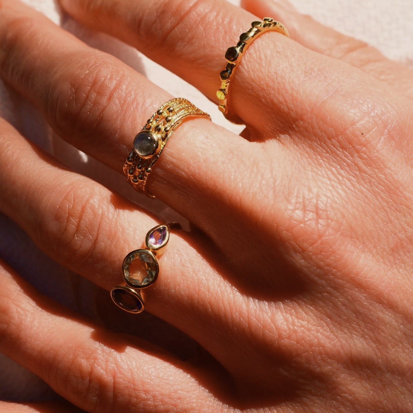 Žiedas su ametistu ir citrinu "Klestėjimas ir džiaugsmas"